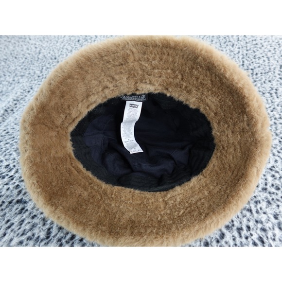 Levis Faux Fur Bucket Hat Tan Warm Winter Cozy Casual Unisex Medium - Picture 7 of 9